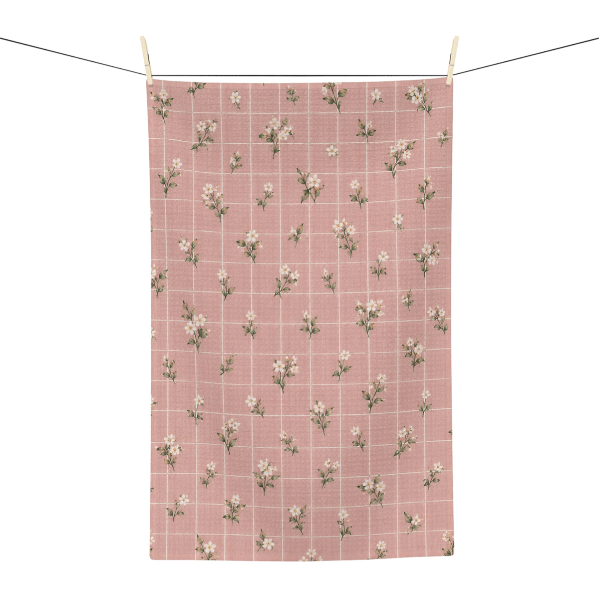 Blush Windowpane Floral Microfiber Tea Towel