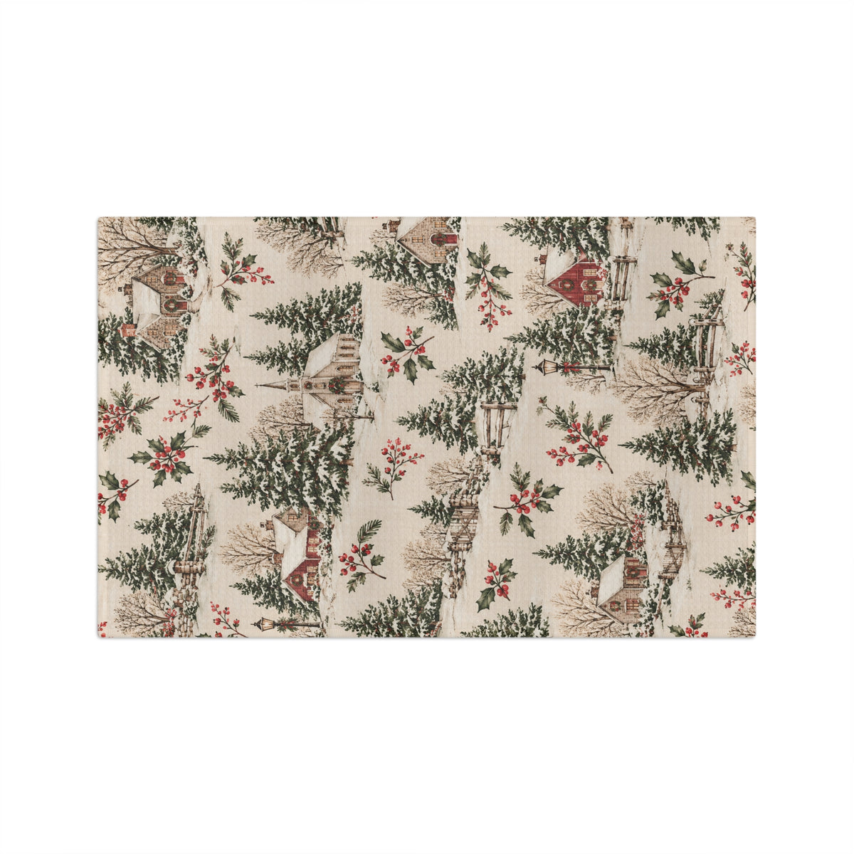 Christmas Village Toile Microfiber Tea Towel