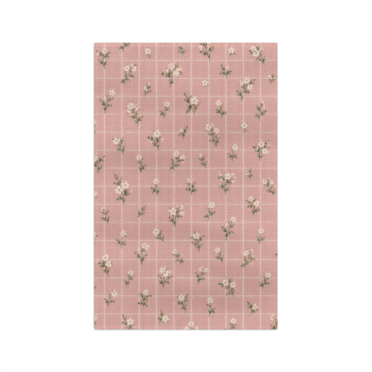 Blush Windowpane Floral Microfiber Tea Towel