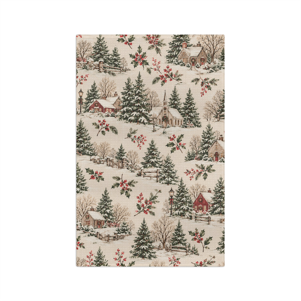 Christmas Village Toile Microfiber Tea Towel