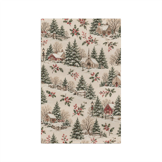 Christmas Village Toile Microfiber Tea Towel
