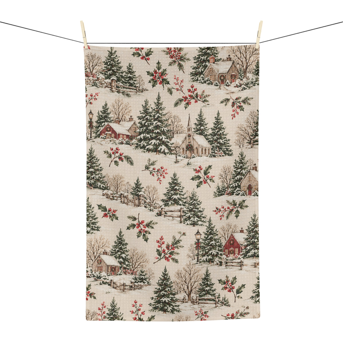 Christmas Village Toile Microfiber Tea Towel